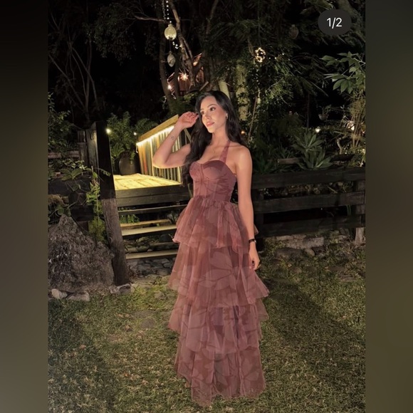 RoseVelvet Romantic Mauve Halter Tulle Tiered Gown Formal Dress size S Preloved - Picture 2 of 8